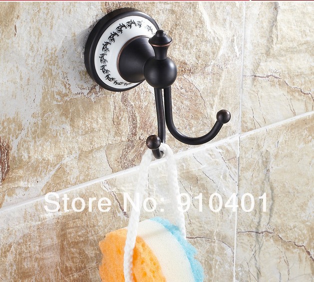 Wholesale And Retail Promotion Oil Rubbed Bronze Wall Mounted Bathroom Clothes Towel Hooks Dual Robe Hangers