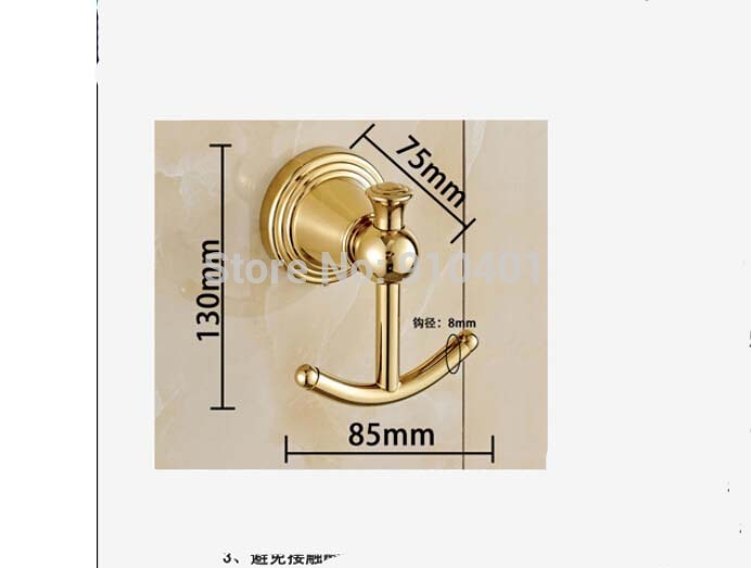 Wholesale And Retail Promotion Wall Mounted Bathroom Golden Brass Towel Hooks Dual Robe Hangers