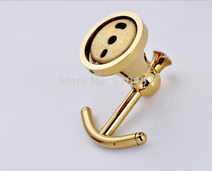 Wholesale And Retail Promotion Wall Mounted Bathroom Golden Brass Towel Hooks Dual Robe Hangers