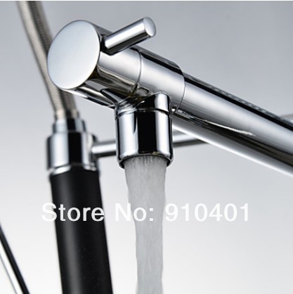 Wholesale / Retail NEW 3 Color Changing LED Chrome Brass Pull Out Water Power Kitchen Faucet Vessel Sink Mixer Tap