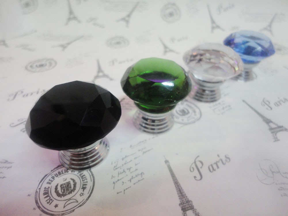 20Pcs Furniture Hardware K9 Crystal Glass Pull Handle Knobs Cabinet Door New (Diameter.:30mm,Black)