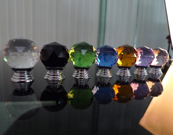 Modern Fashion K9 Crystal Glass Chrome cabinet Knobs New (Diameter: 30MM Color:Blue)