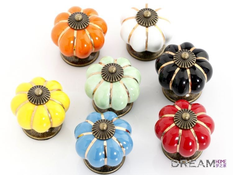 9 colors pumpkin Ceramic knob for Kids/ Children, Kitchen Ceramic Door Cabinets Cupboard knob and handles Dia 40mm