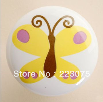 Free Shipping yellow butterfly Drawer Knobs / Kids Children Handle Pulls/ kids knob Kitchen cabinet knob 5pcs/lot with screws