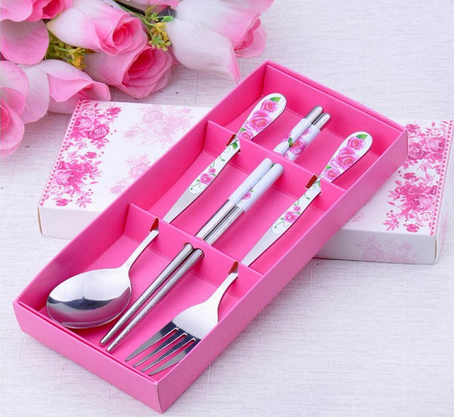 3pcs in set Cutlery Stainless Steel Spoon Fork Chopsticks Kitchen Dining & Bar Tableware Dinner Set  Food Flatware Sets