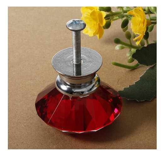 2014 Brand New 6PCS/LOT 40mm Wine Red Glass Crystal Cabinet Pull Drawer Handles For Furniture China Cabinet Knobs Kitchen Door