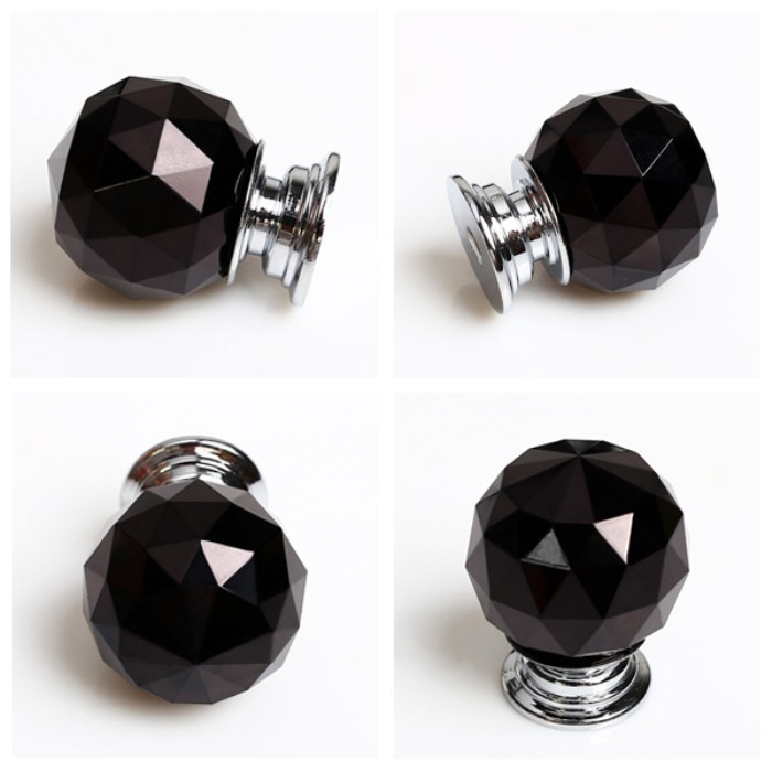 30mm Brand New Sparkle Black Glass Crystal Cabinet Pull Drawer Handle Kitchen Door Wardrobe Cupboard Knob Free Shipping
