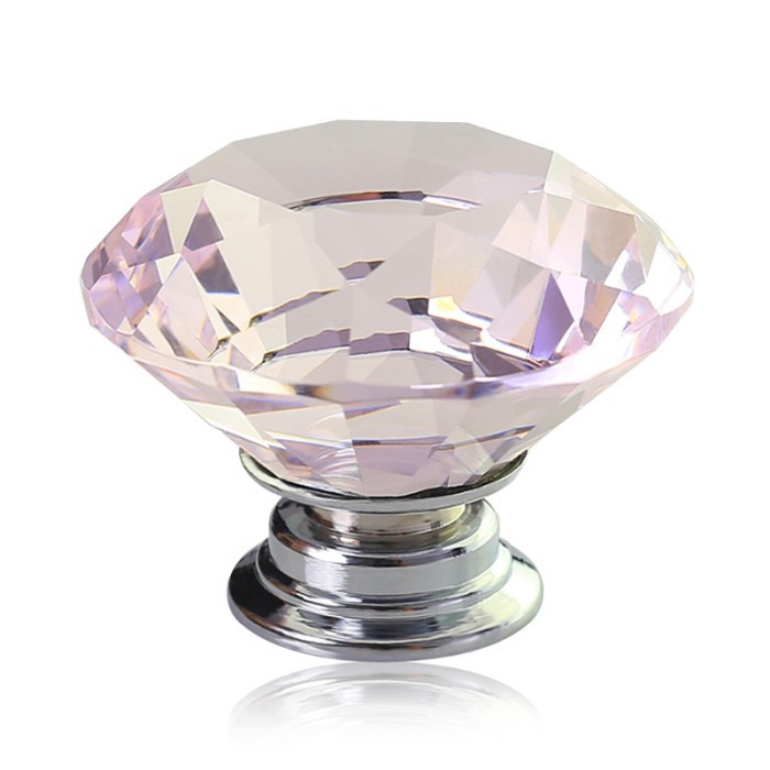 4PCS Pink Diamond Shaped Glass Crystal Cabinet Pull Drawer Handle Kitchen Door Knob Home Furniture Knob Diameter 40mm