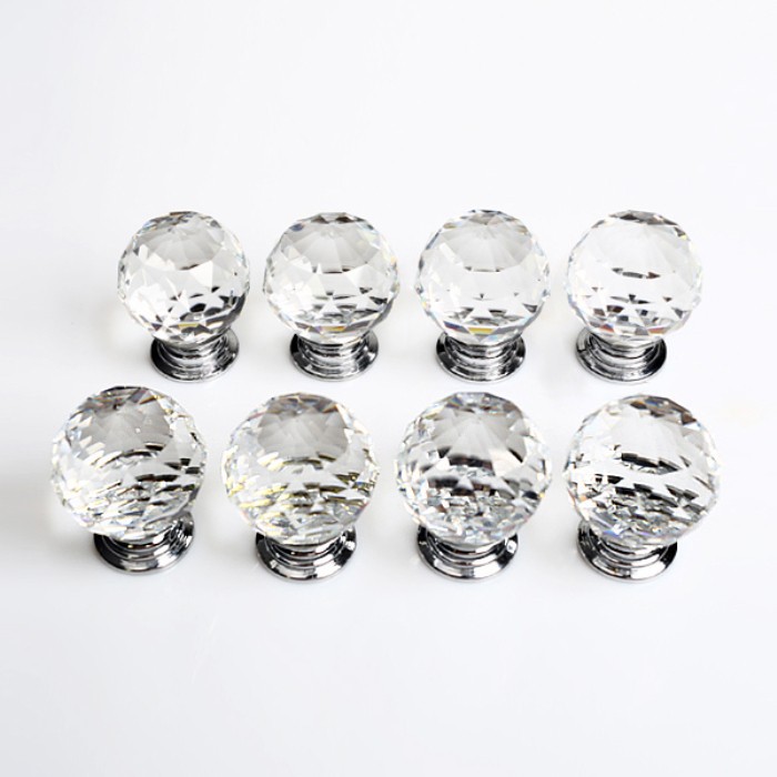 6PCS 30mm Brand New Sparkle Clear Glass Crystal Cabinet Pull Drawer Handle Kitchen Door Wardrobe Cupboard Knob Free Shipping