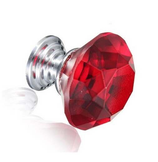 6PCS/LOT 2014 Brand New 30mm Wine Red Glass Crystal Cabinet Pull Drawer Handles For Furniture Glass Handles For Kitchen Door
