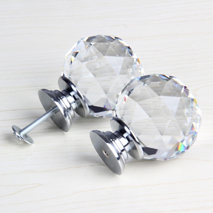 Diameter 50mm 10PCS/LOT Sparkle Clear Glass Crystal Cabinet Pull Drawer Handle Kitchen Door Wardrobe Cupboard Knob Free Shipping