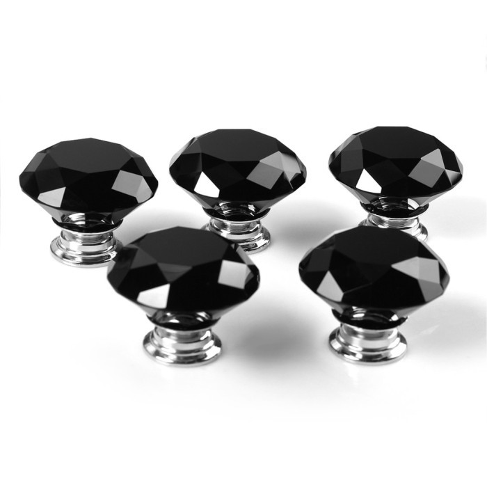 Diamond Shaped Black Glass Crystal Cabinet Pull Drawer Handle Kitchen Door Knob Home Furniture Knob 10PCS Diameter 40mm