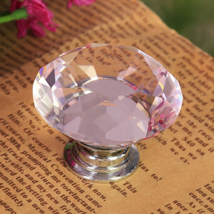Diamond Shaped Pink Glass Crystal Cabinet Pull Drawer Handle Kitchen Door Knob Home Furniture Knob 10PCS Diameter 30mm