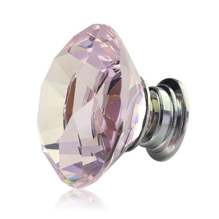 Diamond Shaped Pink Glass Crystal Cabinet Pull Drawer Handle Kitchen Door Knob Home Furniture Knob 1PCS Diameter 30mm