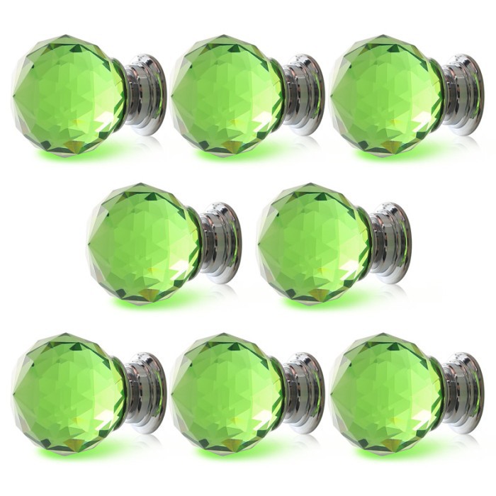 Free Shipping 10PCS Diameter 40mm Sparkle Green Glass Crystal Cabinet Pull Drawer Handle Kitchen Door Wardrobe Cupboard Knob