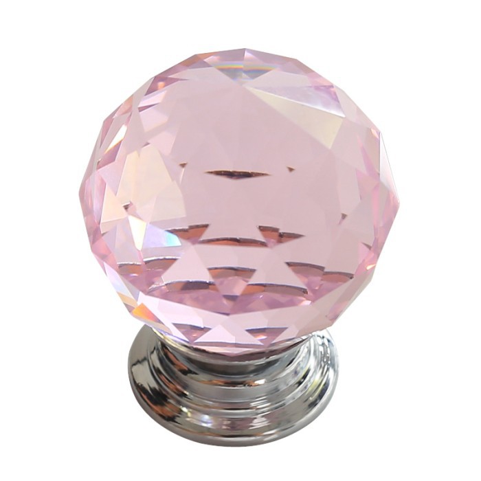 Free Shipping 1PCS Diameter 40mm Sparkle Pink Glass Crystal Cabinet Pull Drawer Handle Kitchen Door Wardrobe Cupboard Knob