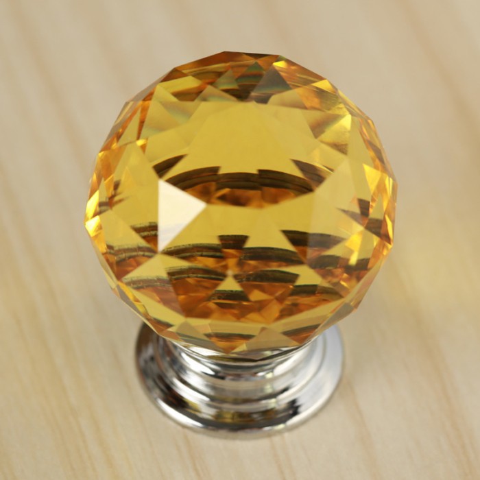 Free Shipping 8PCS Diameter 30mm Sparkle Yellow Glass Crystal Cabinet Pull Drawer Handle Door Wardrobe Furniture Knob Home Decor