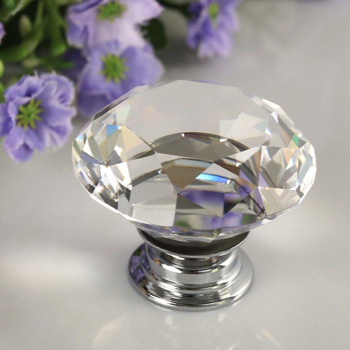 Free Shipping Diamond Shaped Clear Glass Crystal Cabinet Pull Drawer Handle Kitchen Door Home Furniture Knob 1PCS Diameter 40mm