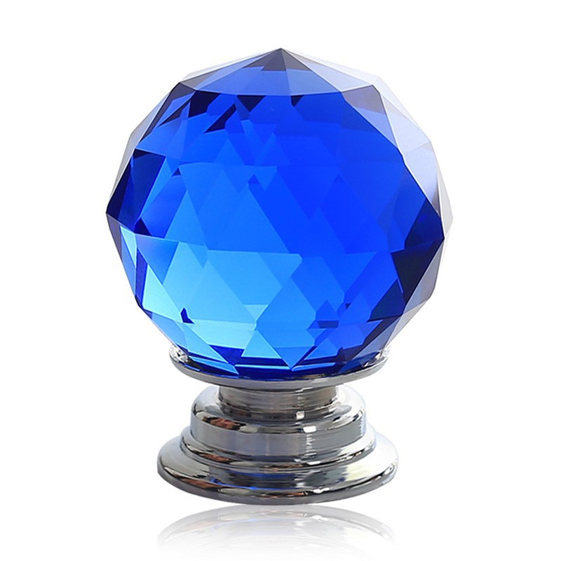 Free Shipping Sparkle Blue Glass Crystal Cabinet Pull Drawer Handle Kitchen Door Knob Home Furniture Knob 1PCS Diameter 40mm