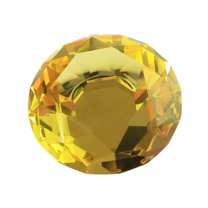 Hot New 16PCS Diameter 30mm Diamond Shaped Yellow Glass Crystal Cabinet Pull Drawer Handle Kitchen Door Knob Home Furniture Knob
