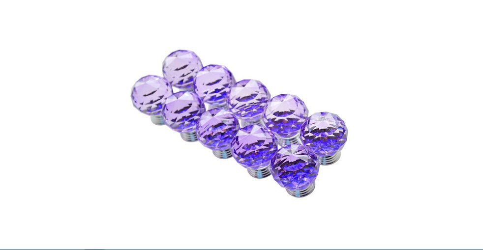 NEW Free Shipping 2PCS Diameter 40mm Sparkle Purple Glass Crystal Cabinet Pull Drawer Handle Kitchen Door Wardrobe Cupboard Knob
