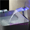 Color Changing LED Light Waterfall Bathroom Faucet Vanity Sink Mixer Tap Single Swivel Handle Chrome