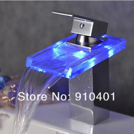 Color changing LED bathroom basin faucet sink mixer vessel tap polished brass chrome finish glass spout