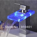 Color changing LED bathroom basin faucet sink mixer vessel tap polished brass chrome finish glass spout