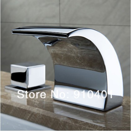 NEW!Sale Color Changing LED Waterfall Widespread Bathroom Sink Faucet Brass Hot&Cold Mixer Tap Chrome Finish