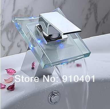 NEW waterfall bathroom faucet color changing basin vessel sink mixer hot & cold water tap single handle LED