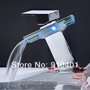 NEW waterfall bathroom faucet color changing basin vessel sink mixer hot & cold water tap single handle LED