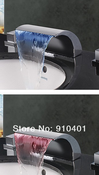 Wholesale And Retail Promotion  LED Color Changing Arcuate Spout Waterfall Bathroom Basin Faucet Sink Mixer Tap