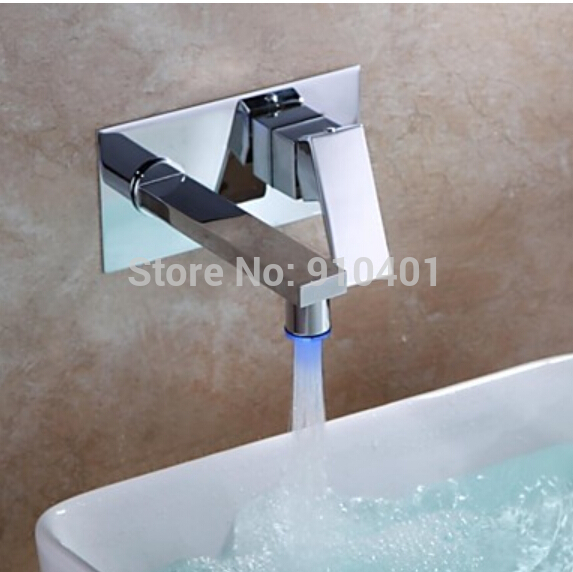 Wholesale And Retail Promotion LED Color Changing Chrome Brass Bathroom Basin Faucet Wall Mount Sink Mixer Tap