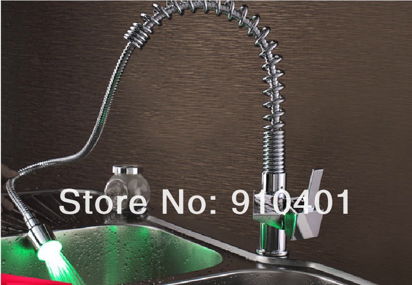 Wholesale And Retail Promotion LED Color Changing Chrome Brass Spring Kitchen Faucet Single Handle Sink Mixer