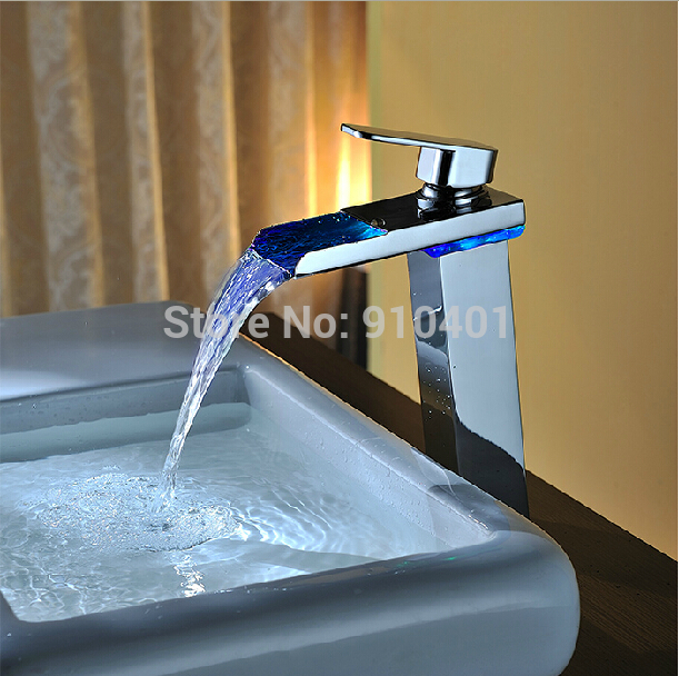 Wholesale And Retail Promotion LED Color Changing Tall Style Bathroom Basin Faucet Single Handle Sink Mixer Tap