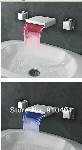 Wholesale And Retail Promotion  LED Color Changing Wall Mounted Waterfall Bathroom Brass Faucet Chrome Mixer Tap