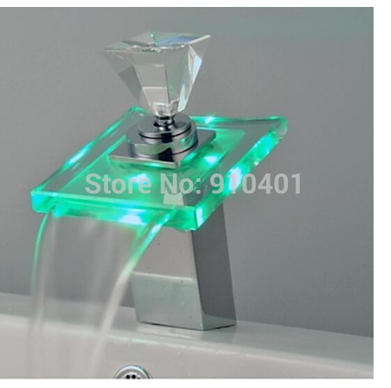 Wholesale And Retail Promotion LED Color Changing Waterfall Bathroom Basin Faucet Single Handle Sink Mixer Tap