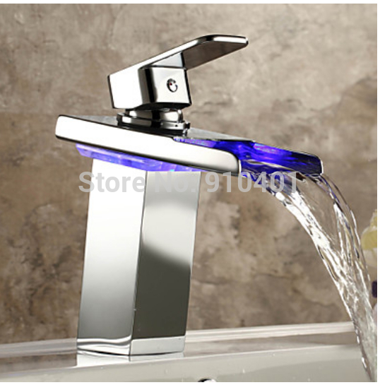 Wholesale And Retail Promotion NEW LED Color Chrome Brass Waterfall Basin Faucet Single Handle Sink Mixer Tap