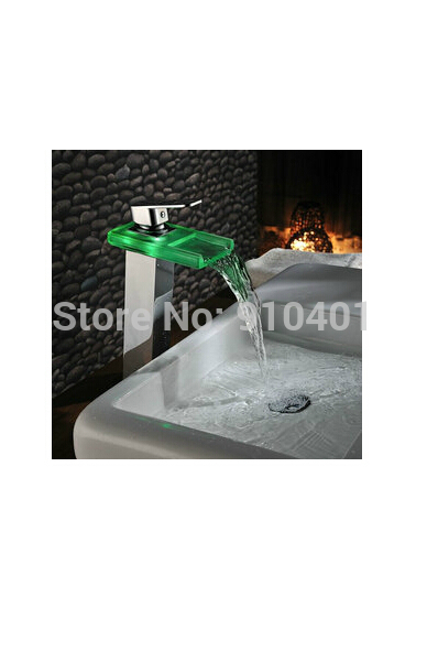 Wholesale And Retail Promotion Polished Chrome LED Bathroom Waterfall Basin Faucet Single Handle Sink Mixer Tap