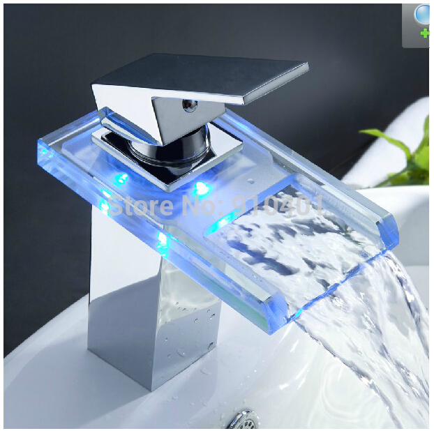 Wholesale And Retail Promotion Polished Chrome LED Bathroom Waterfall Basin Faucet Single Handle Sink Mixer Tap