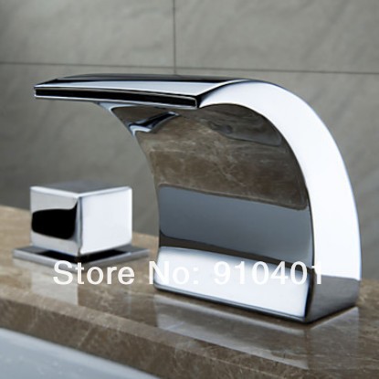 Wholesale/ Retail Luxury Bathroom Waterfall LED Faucet Deck Mounted Double Handles Mixer Tap Polish Chrome Faucet