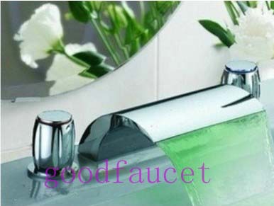 Wholesale and retail bathroom waterfall LED faucet chrome brass basin vessel sink mixer tap widespread water tap