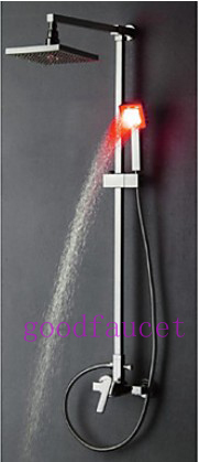 Color changing LED Light shower set faucet 8" rain shower head and led handheld shower with adjustable bar chrome