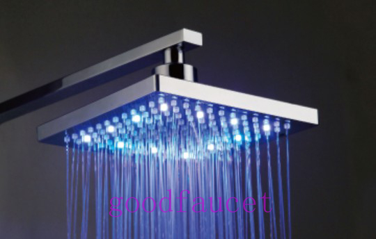 Color changing LED rain shower set 8" shower head with handy unit tap hand shower with adjustable slide bar