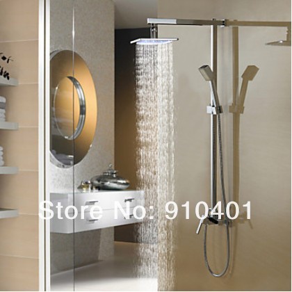 Color changing bathroom shower set faucet mixer tap LED light shower 8"rainfall shower head+hand shower(chrome)