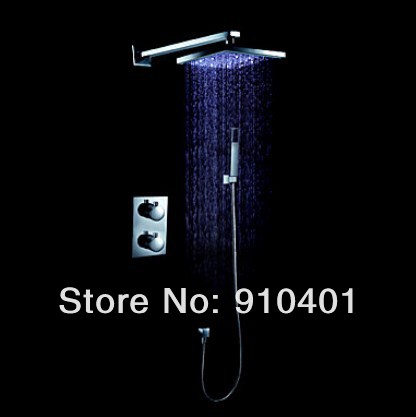Luxury 3 Color Changing LED 8" Shower Head Thermostatic Mixer Valve Rain Shower Set Faucet Mixer Tap Chrome