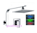 Wall Mount LED Light Rainfall Shower Set Faucet Mixer Tap 8" Shower Head + Single Handle With Color Changing