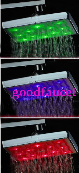 Wholesale And Retail  Bathroom LED Chrome 8" Square Rain Shower Column Faucet Set Mixer Tap Shower Color Changing