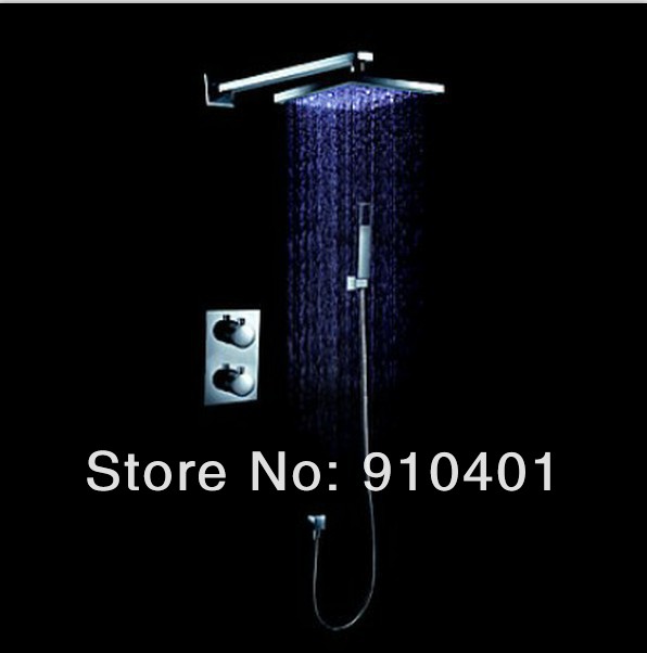 Wholesale And Retail Promotion   NEW LED 12" Rain Thermostatic Bathtub Shower Faucet Shower Arm Valve Hand Shower