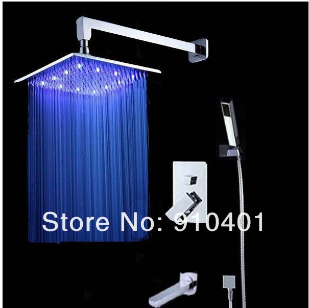 Wholesale And Retail Promotion   NEW Luxury LED Color Changing 12" Rain Shower Faucet Tub Mixer Tap Shower Chrome